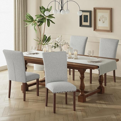MALOL Dining Chairs Set of 4, High Back Dining Chair with Wood Legs and Nailhead Trim, Modern Padded Kitchen Room Chairs for Dining Room/Restaurant, Light Grey