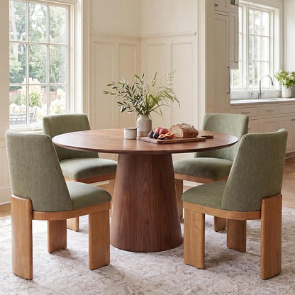 RIVOVA Upholstered Dining Chairs Set of 4, Modern Wooden Dining Room Chair Linen Fabric Kitchen Chairs Farmhouse Dinner Chair, Green