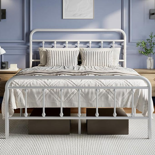 Novilla Metal Bed Frame Queen Size - Modern Minimalist Victorian Style with Headboard/Footboard, Heavy-Duty Steel Slats/Underbed Storage/No Box Spring Needed/Easy Assembly/Noise Free/White