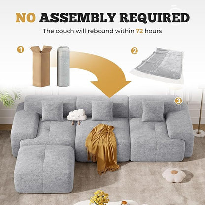 122" Modern Boneless Couches for Living Room, Convertible L Shaped Modular Sectional Sofa,4 Seater Cloud Couch Sofa Set, Light Grey 1 PCS