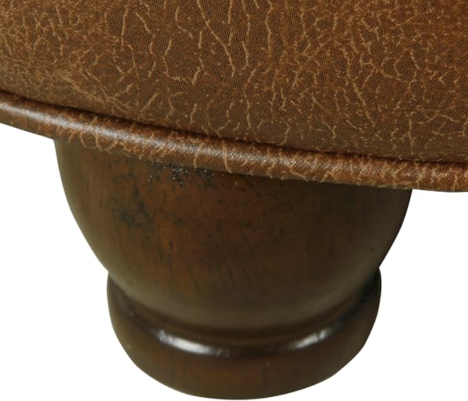 HomePop 25" Button Tufted Round Storage Ottoman - Brown Faux Leather