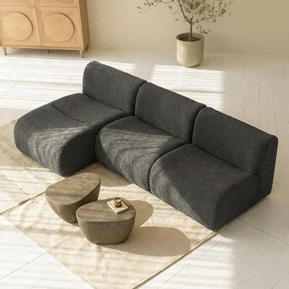 102" Curved Sectional Couch with Chaise Lounge, 3-Seat Reversible L-Shaped Sofa, Deep Seat Sherpa Boneless Modular Couches, Modern Curved Sofas for Living Room – No Assembly, Grey