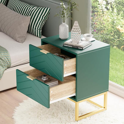 Anbuy 9 Drawer Dresser and Nightstand Sets for Bedroom, Night Stand Set of 2 & 9 Drawer Dresser with Gold Handles, 3 Pieces Bedroom Sets, Morden Wood Chest of Drawers Storage Cabinet Set, Green