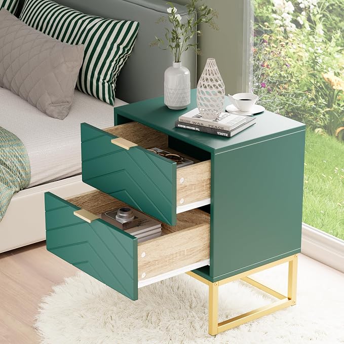 Anbuy 3 Pieces Bedroom Sets, 6 Drawer Dresser and Nightstand Sets for Bedroom, Night Stand Set of 2 & 6 Drawer Dresser with Gold Handles, Morden Wood Chest of Drawers Storage Cabinet Set, Green