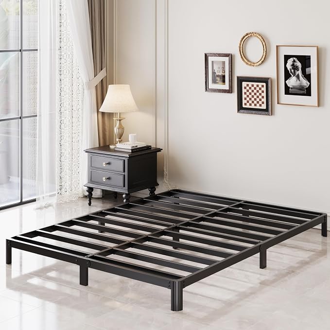 Lutown-Teen 5 Inch Low King Bed Frame with Rounded Corner Legs, 2000 LBS Heavy Duty Metal King Size Platform Bed Frame No Box Spring Needed, Noise Free, Easy Assembly, Black