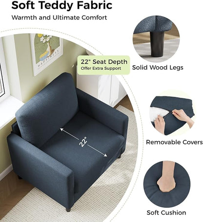 Welzona Sofa Accent Chair, 33" Reading Chair for Bedroom, Tool-Free Setup Living Room Accent Chairs, Comfy Arm Chairs Living Room, All-Wood Reading Nook, Blue Grey