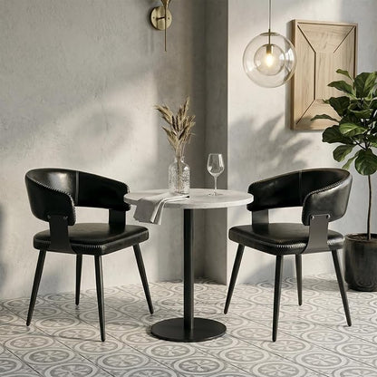 Dining Chairs Set of 2, Modern Upholstered Faux Leather Kitchen Chairs with Elegant Stitching, Easy to Assemble & Clean for Dining Room, Restaurant, Cafe, Vintage Black