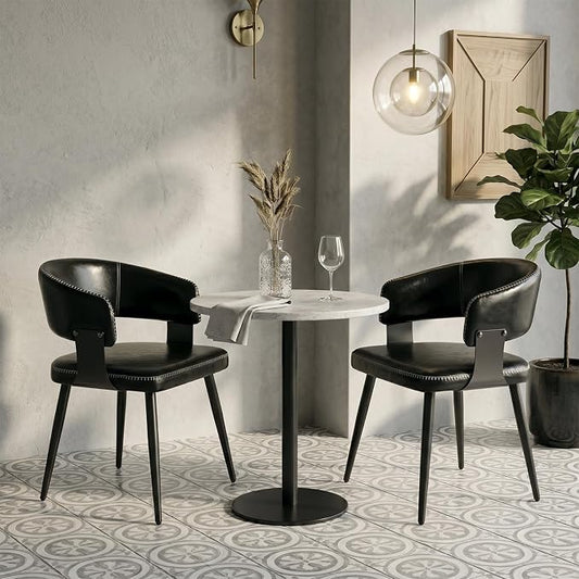 Dining Chairs Set of 2, Modern Upholstered Faux Leather Kitchen Chairs with Elegant Stitching, Easy to Assemble & Clean for Dining Room, Restaurant, Cafe, Vintage Black