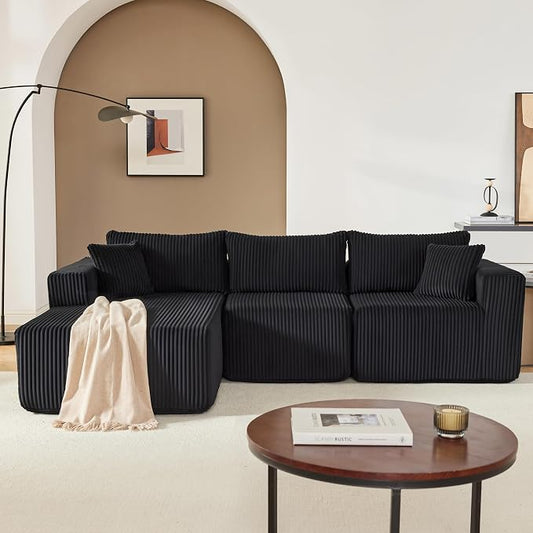 Weture 97" Modular Sectional Sofa, L-Shaped Boneless Couch with Deep Seat, Cozy Cloud Couch Sectional with Convertible Ottoman, Modern Sectional Couches for Living Room（ Black）