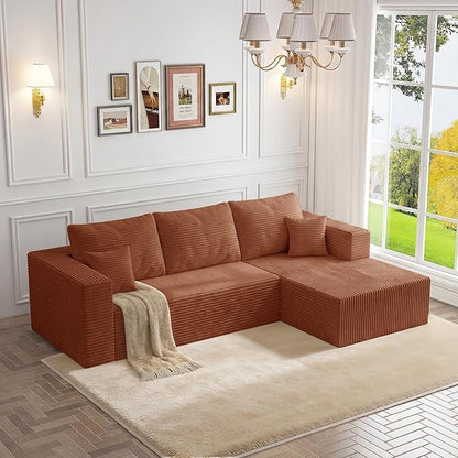 108" Modular Sectional Sofa, L-Shaped Cloud Couch with Deep Seats & Chaise,Convertible 4-in-1 Corduroy Boneless Couches for Living Room,Bedroom,No Need Assembly - Brown(Right Facing Chaise)