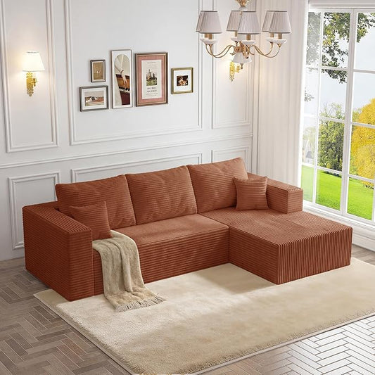 108" Modular Sectional Sofa, L-Shaped Cloud Couch with Deep Seats & Chaise,Convertible 4-in-1 Corduroy Boneless Couches for Living Room,Bedroom,No Need Assembly - Brown(Right Facing Chaise)