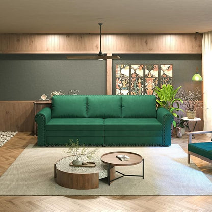 93.7" King Pull Out Sofa Bed, Velvet Sleeper Sofa Couch, 3 in 1 Convertible Futon Couches for Living Room, Small Space, Apartment, Office, Bedroom, Modern Rivet Armrest, Green