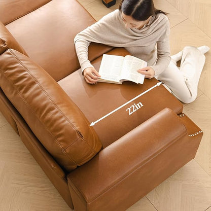 85'' Faux Leather Couch with Armrest Organizer,Sectional Sofa with Storage Movable Ottoman,Solid Wooden Frame,Thick Cushion,3 Seater L Shaped Couches for Living Room,Apartment,Home Furniture,Brown