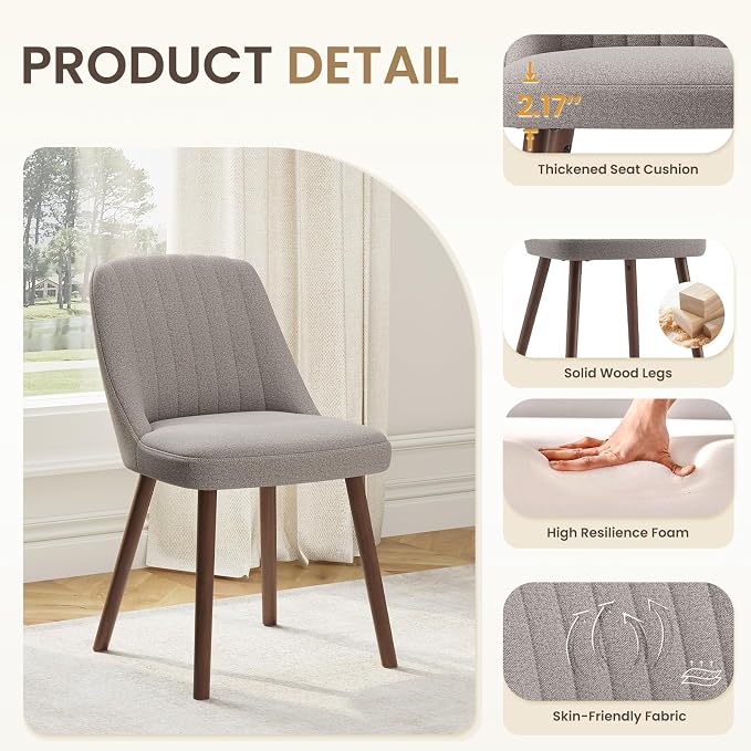 MALOL Upholstered Dining Chairs Set of 4, Modern Fabric Kitchen Chairs with Back, Wood Legs for Kitchen Dining Room Restaurant, Taupe