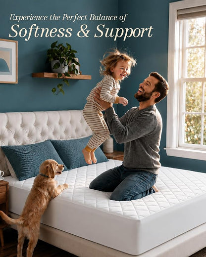 Quilted Fitted Mattress Pad, Full XL Mattress Protector Topper with Deep Pocket Stretches up to 16 Inches, Machine Washable Mattress Cover by Utopia Bedding (White)