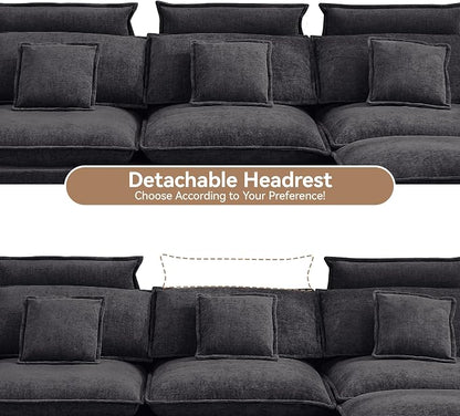 46''Cloud Sofa Chair with Detachable Headrest, Oversized Upholstered Arm Accent Chair with Ottoman, Modern Chenille Reading Lounge Comfy Armchair for Living Room,Bedroom, Dark Grey