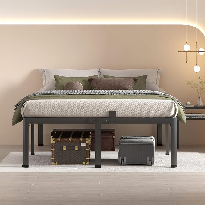 MAF 16 Inch California King Bed Frame with Round Corner Legs Mattress Slide Stopper No Box Spring Needed Heavy Duty Metal Platform Bed Frames, 3000 LBS Steel Slats Support