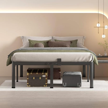 MAF 18 Inch California King Bed Frame with Round Corner Legs Mattress Slide Stopper No Box Spring Needed Heavy Duty Metal Platform Bed Frames, 3000 LBS Steel Slats Support