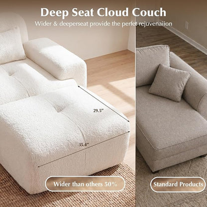 118'' Modular Sectional Cloud Couch Boneless Couches, Oversize Curved Sectional Couches for Living Room, Deep Seat Couch Lambswool Sofa with Ottoman & Throw Pillows, No Assembly, HR Foam