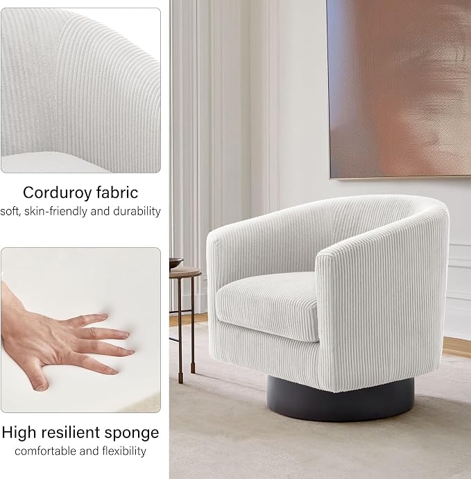 Swivel Barrel Accent Chair, Modern Round Faux Leather Arm Chair for Living Room, Bedroom, Comfy Club Reading Chairs for Adults