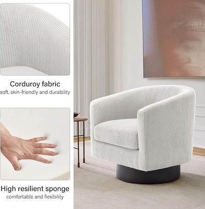 Swivel Barrel Accent Chair, Modern Round Corduroy Fabric Arm Chair for Living Room, Bedroom, Comfy Club Reading Chairs for Adults (Corduroy Beige, Set of 4)