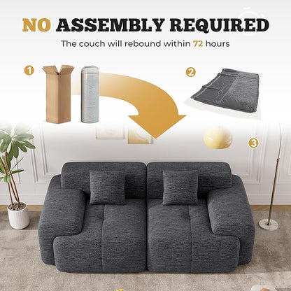 85" Cloud Loveseat Sofa in a Box, Modern Small Couch No Assembly Required, Comfy Deep Seat Boneless Couches for Living Room, Bedroom, Apartment, Grey-Black 1 PCS