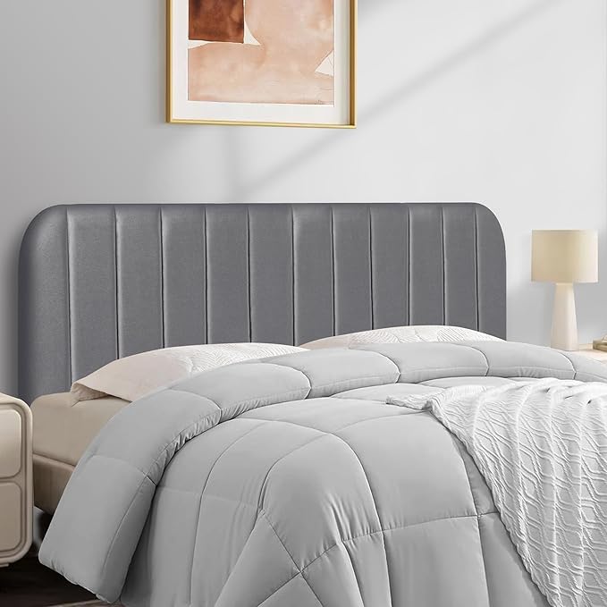 Queen Headboard Only - Upholstered Headboard for Bed, Easy Assembly, Velvet Covered Sponge, Place Between Bed & Wall, Adjustable Metal Legs with Non-Slip Pads, Grey