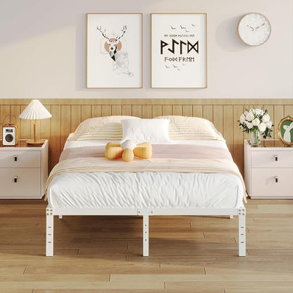 YUSENHEEI 14 Inch Full Size Bed Frame No Box Spring Needed, Heavy Duty Metal Bed Frame Full with Large Underbed Storage Space, Noise Free, Easy Assembly, White