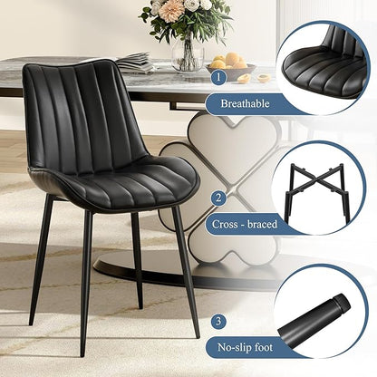 VECELO Dining Chairs Set of 2, Vegan Leather Fabric & Metal Frame, Mordern Style for Kitchen, Living Room,Offcie, Black