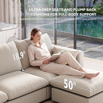 Ihanherry 117" Oversized Modular Sectional Sofa, Modern U Shaped Cloud Couch with 2 Storage Ottoman, 5-Seat Comfy Chenille Deep Seat Sofa with 2 Pillows for Living Room, Khaki