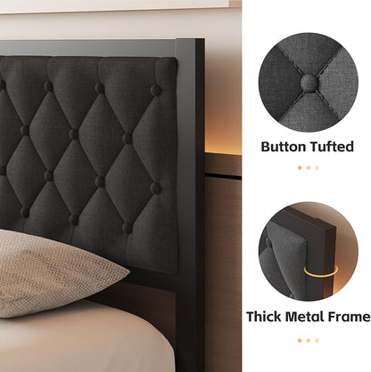 Fluest Full Bed Frame with Headboard Linen Upholstered Bed Frame Platform,All Metal Slats Support Platform Bed Frame with Storage Space,Easy Assembly,Noise Free,No Box Spring Needed,Grey