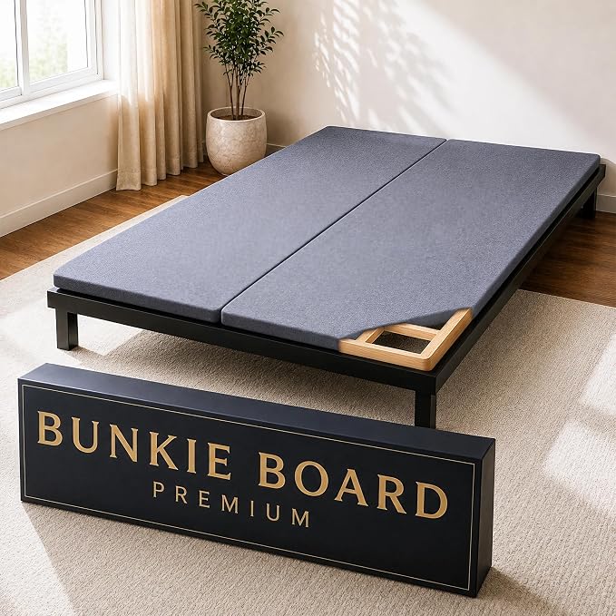 1.5" Split Wood Bunkie Board King Size Bed, Under Mattress Support, Fully Assembled, Fabric Ventilation Cover-Replaces Wooden Slats or Box Spring for Bed Frames