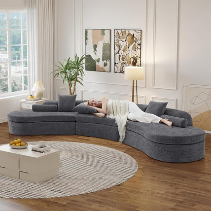 AVZEAR Curved Modular Sectional Sofa, Chenille Upholstered Cloud 6 Seater Couch for Living Room, No Assembly Modern Love Seat Sofa with 3 Bolster Pillows & 3 Square Pillows, High-Density Foam, Gray