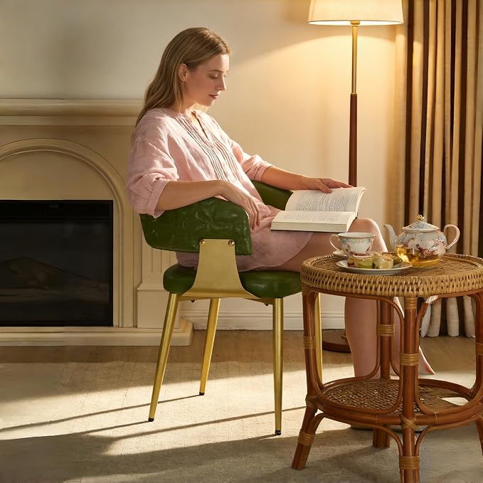 Atoll Modern Accent Dining Chairs Set of 2 with Upholstered PU Leather Seat & Curved Back, Metal Legs, Mid-Century Kitchen Chair for Dining Room, Living Room or Office (2, Green)