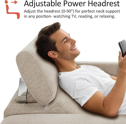 MCombo 88.6'' Reclining Sofa, Wall Hugger Power Recliner Sofa with Adjustable Headrest, USB A & C Charge Ports, Wood Legs, for Living Room (Fabric, HL198M3) (Beige, 3-Seater)