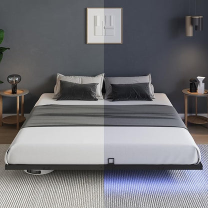 Novilla Floating Bed Frame with LED Lights, Modern Platform King Size Bed Frame with Mattress Slide Stopper, Easy Assembly, No Box Spring Needed, Noise Free
