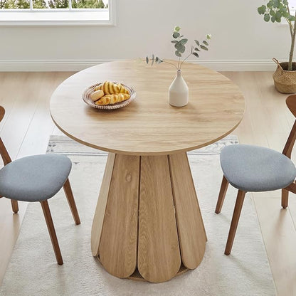 31.5 inch Small Round Dining Table, Modern Kitchen Table for 2 to 4 Person, Farmhouse Wood Circle Dining Room Tables with Pedestal Base, Space Saving Dinner Tables for Apartment, Small Space, Natural