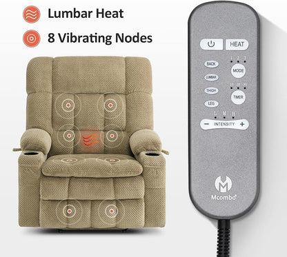 MCombo Oversized Power Lift Recliner Chair for Elderly, Dual Motor Lift Chair with Heat and Massage, Lay Flat Lift Chair for Big and Tall, Cup Holders, Fabric R7891 (Large-Wide, Beige)