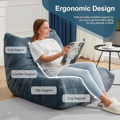 Hobestluk Adults Bean Bag Chair Faux Fur BeanBag Couch for Living Room | Bluegrey Plush,Ergonomic Design,Memory Foam,UltraSoft,Anti-slip Bottom,No Assembly Required,Decorative Style for Living Room