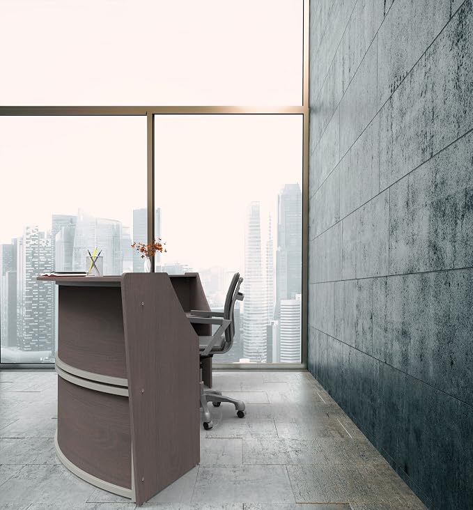 Linea Italia Curved Modern Office Desk Easy to Assembly 2 Panel Reception Counter for Lobby, Salon, 124" x 49", Mocha