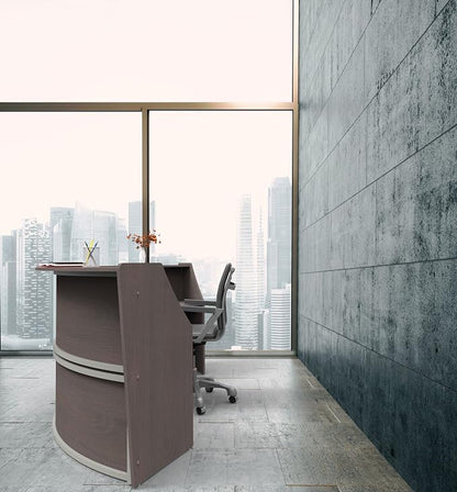 Linea Italia Curved Modern Office Desk Easy to Assembly 2 Panel Reception Counter for Lobby, Salon, 124" x 49", Mocha