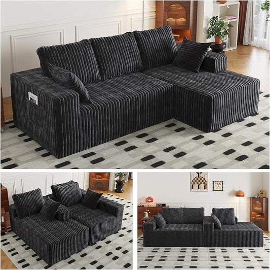 Cloud Boneless Sectional Couches with Oversized Chaise for Living Room, Modular L Shaped Couch with Deep Seat, Memory Foam Compressed 3 Seater Sofa for Apartment