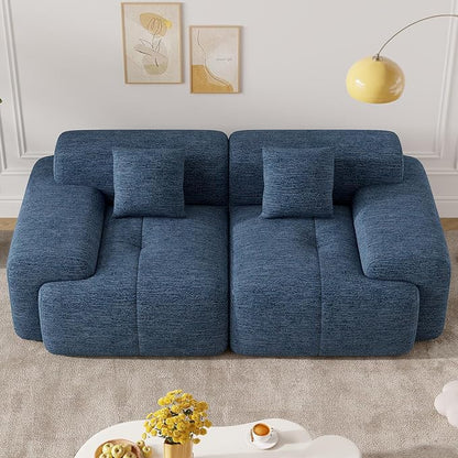 85" Cloud Loveseat Sofa in a Box, Modern Small Couch No Assembly Required, Comfy Deep Seat Boneless Couches for Living Room, Bedroom, Apartment, Blue 1 PCS