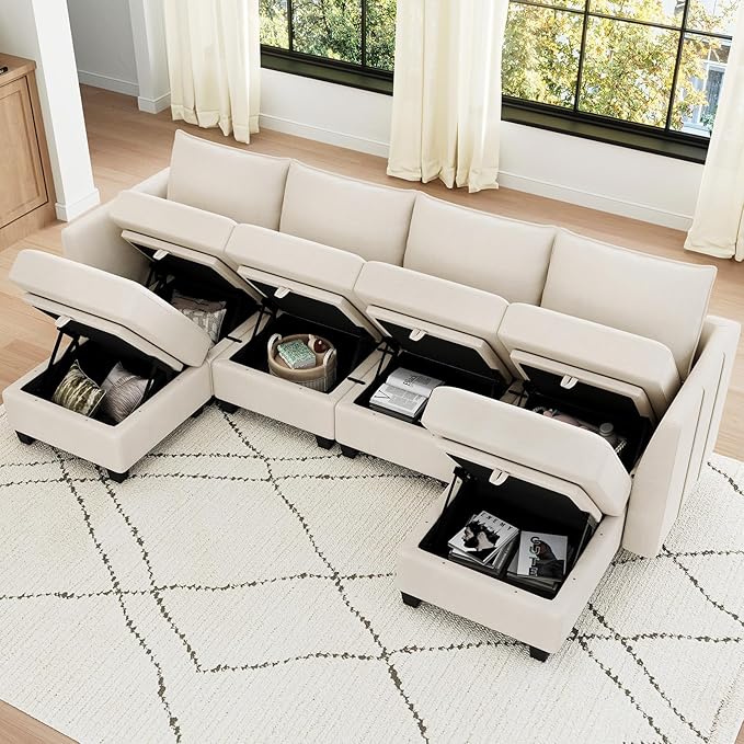 Belffin Modular Sectional Sofa U Shaped Couch with Storage Velvet Sectional Couch for Living Room Beige