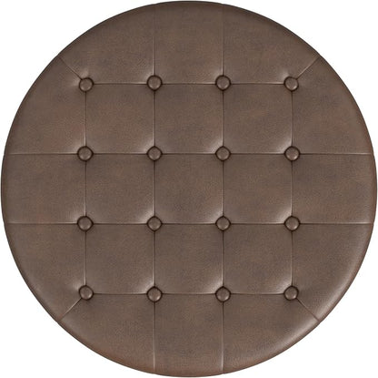 HomePop 28" Button Round Storage Ottoman - Brown Faux Leather