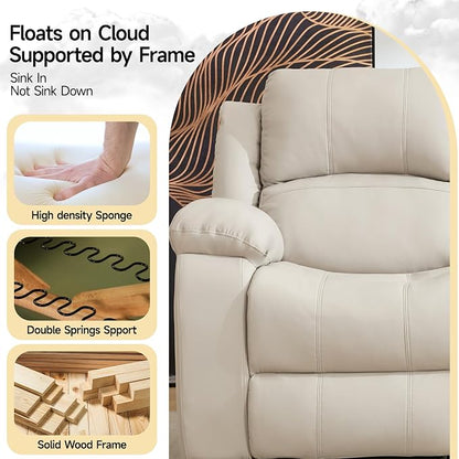 Reclining Loveseat Sofa Leather Recliner Sofa 3 Seater Couch for Living Room, Home Theater Seating(3 Seat,Beige)
