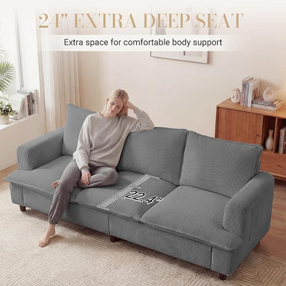 GRUSIGN 3 Seater Couch, 83" Comfy Corduroy Sofa with Deep Seat, Modern Sofa Couch for Living Room, Office, Bedroom, Apartment (Pillows not Included)