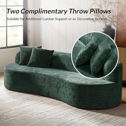 95" Modern Curved Compressed Sofa, All-Foam 3-Seater Cloud Couch with 2 Pillows, No Assembly Required Boneless Sofas for Living Room, Olive