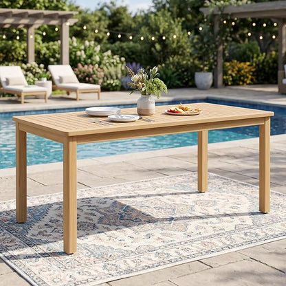 FansaFurn Acacia Outdoor Dining Table, 68"×32" Patio Dining Table with Umbrella Hole, All-Weather Solid Wood Outdoor Patio Table for Deck, Garden, Poolside, Lawn