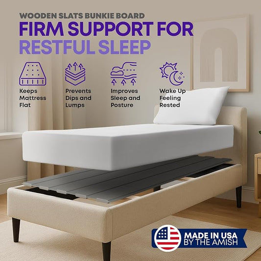 Greaton, Wooden Twin Bed Slats for Support Under Mattress with Cover – Replacement Wood Slats for Twin Size Bed Frame – Under Mattress Support Without Extra Height – 3.38-Inch Standard Width